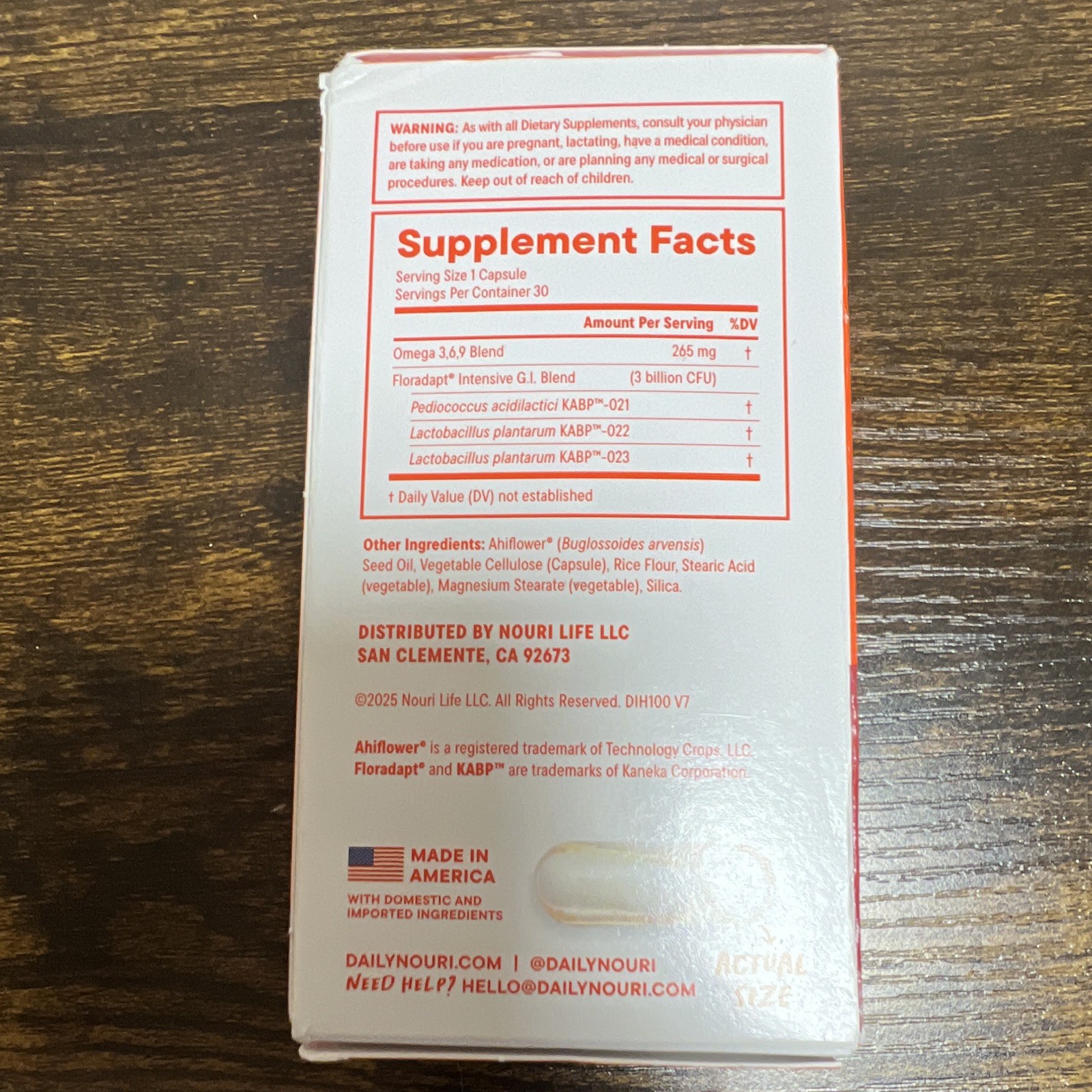 daily nouri Digestive Support Probiotic 30 Capsules Vegetarian Citrus 265mg