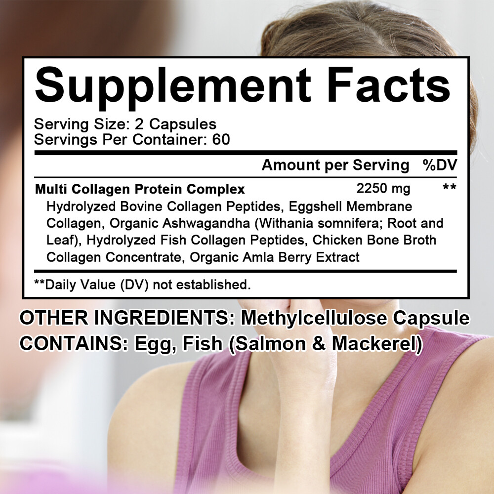 Multi Collagen 2250mg – Type I, II, III, V, X – Healthy Hair, Skin, Nails