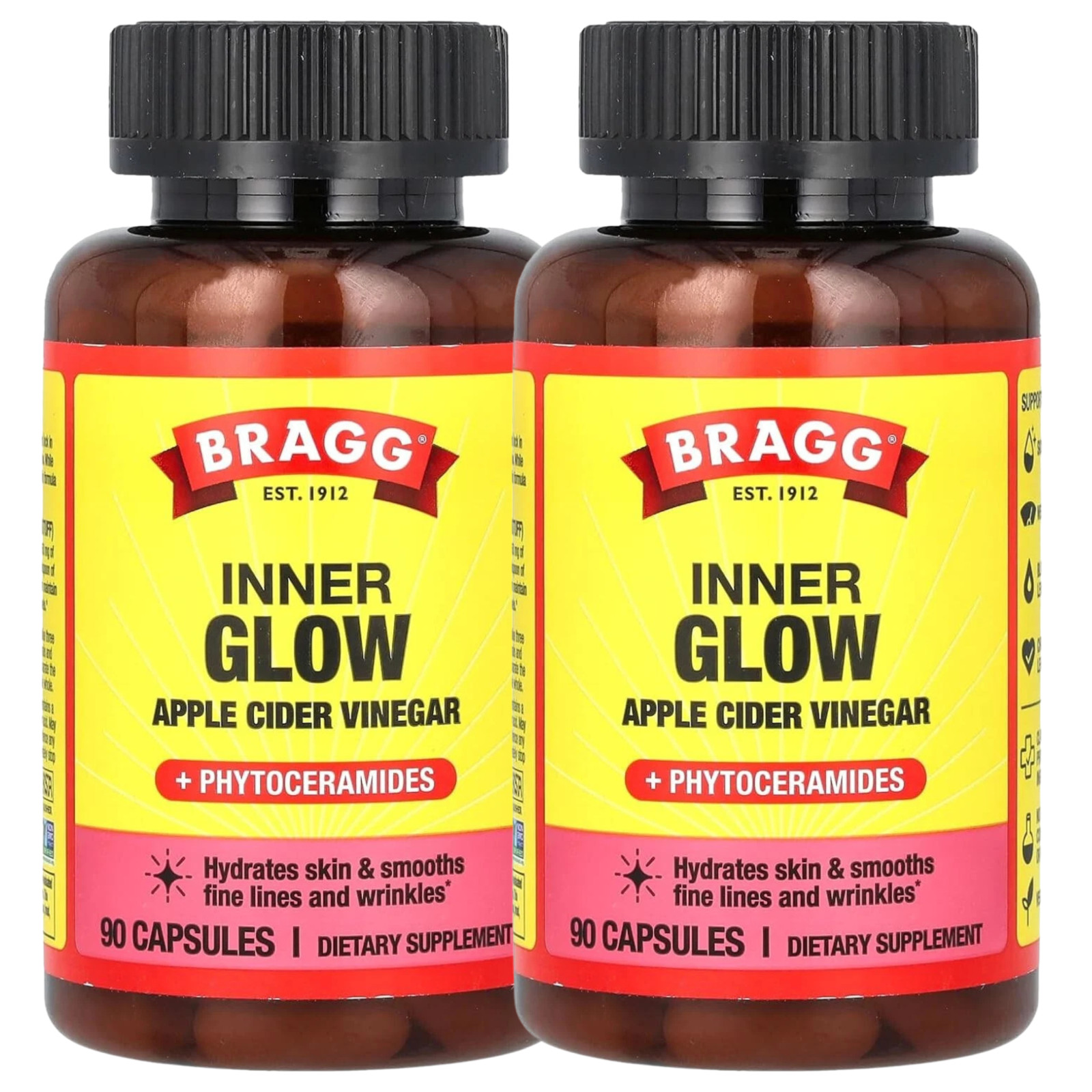 2 PACK Bragg Inner Glow Apple Cider Vinegar Phytoceramide Capsules 750mg 01/2027