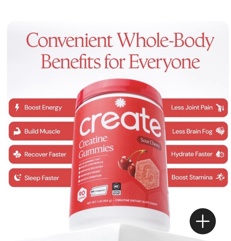 Create Creatine Monohydrate Gummies Sour Cherry Non-GMO 90 Ct 4.5g 1 lb