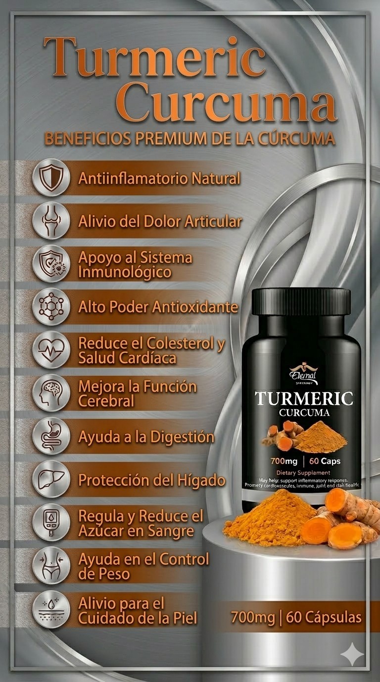 Eternal Turmeric 700mg All Natural Dietary Supplement 60 Capsules