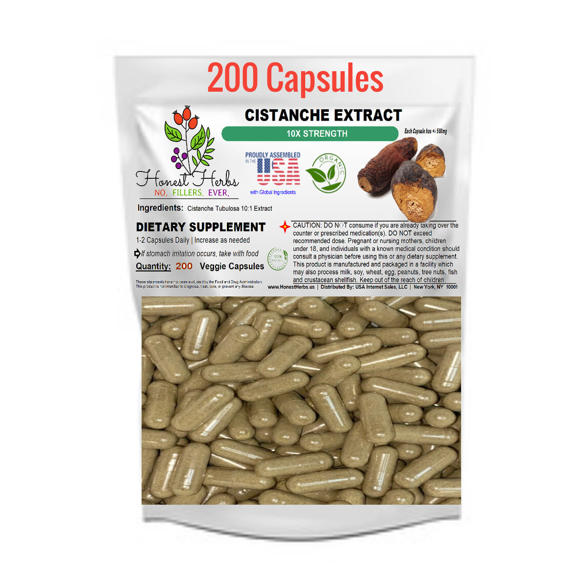 Cistanche Tubulosa 10:1 Extract Caps – 10x Strength – 200 Veggie Caps