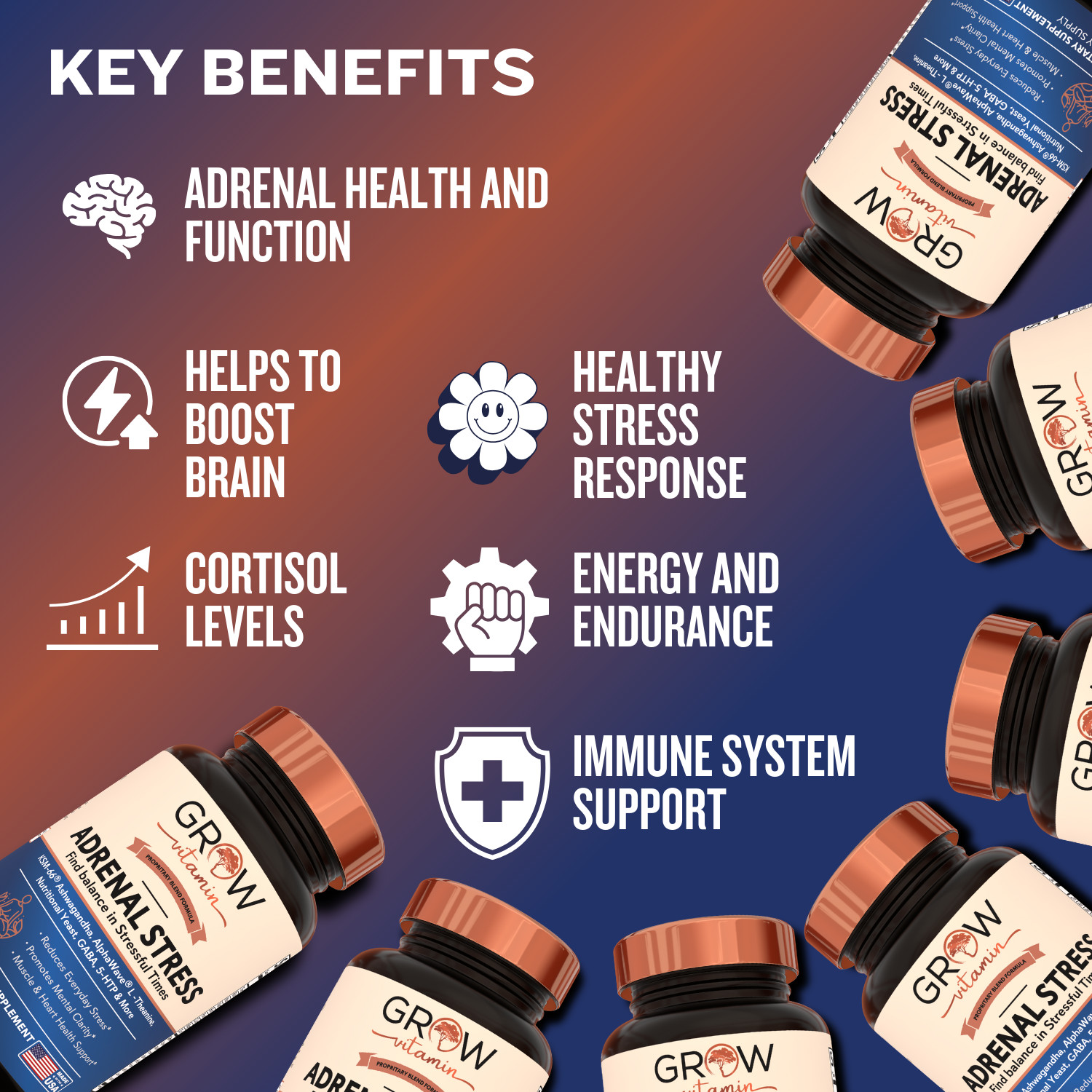 Grow Vitamin Super Adrenal Stress & Cortisol Support Formula 90 Capsules