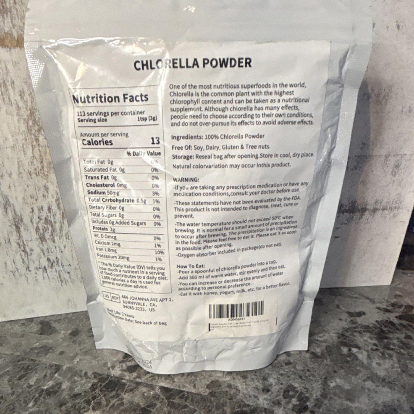 Natural Chlorella Powder 12 oz (340g) Dairy-Free Gluten-Free Exp 04/04/26