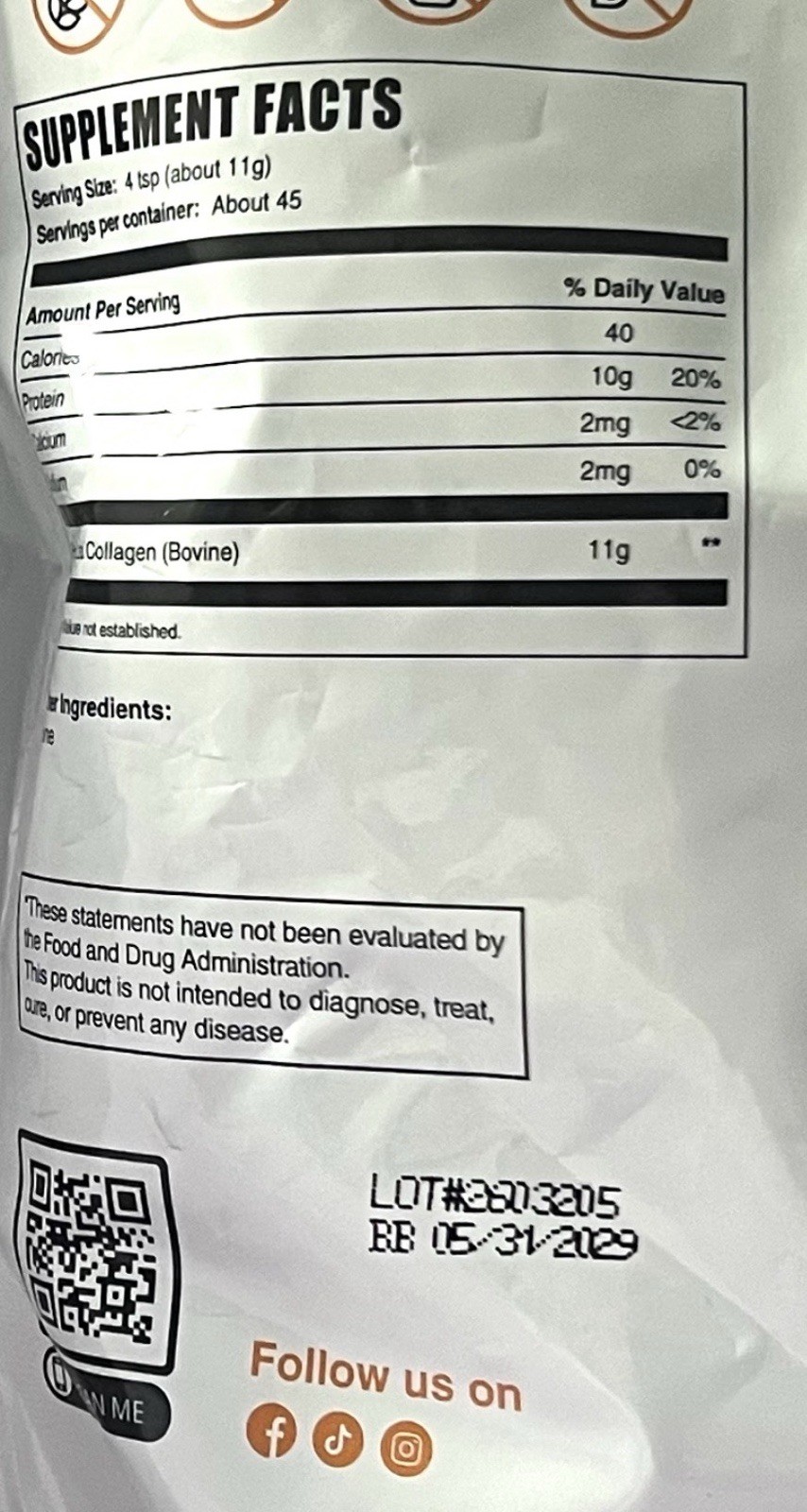 2 pc – Bulk Supplements Bovine Collagen Peptides Powder Unflavored 500 g 05/2029