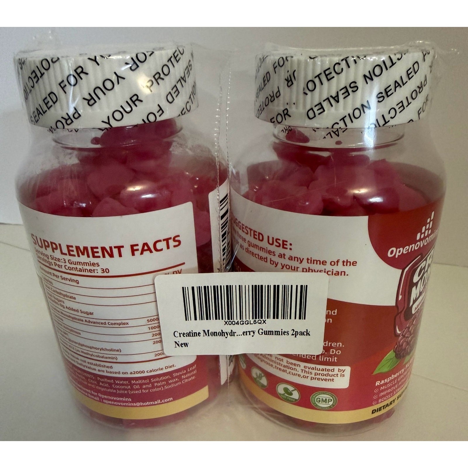 Openovomins Creatine Monohydrate Raspberry Gummies 2 Pack Sugar Free exp 11/26