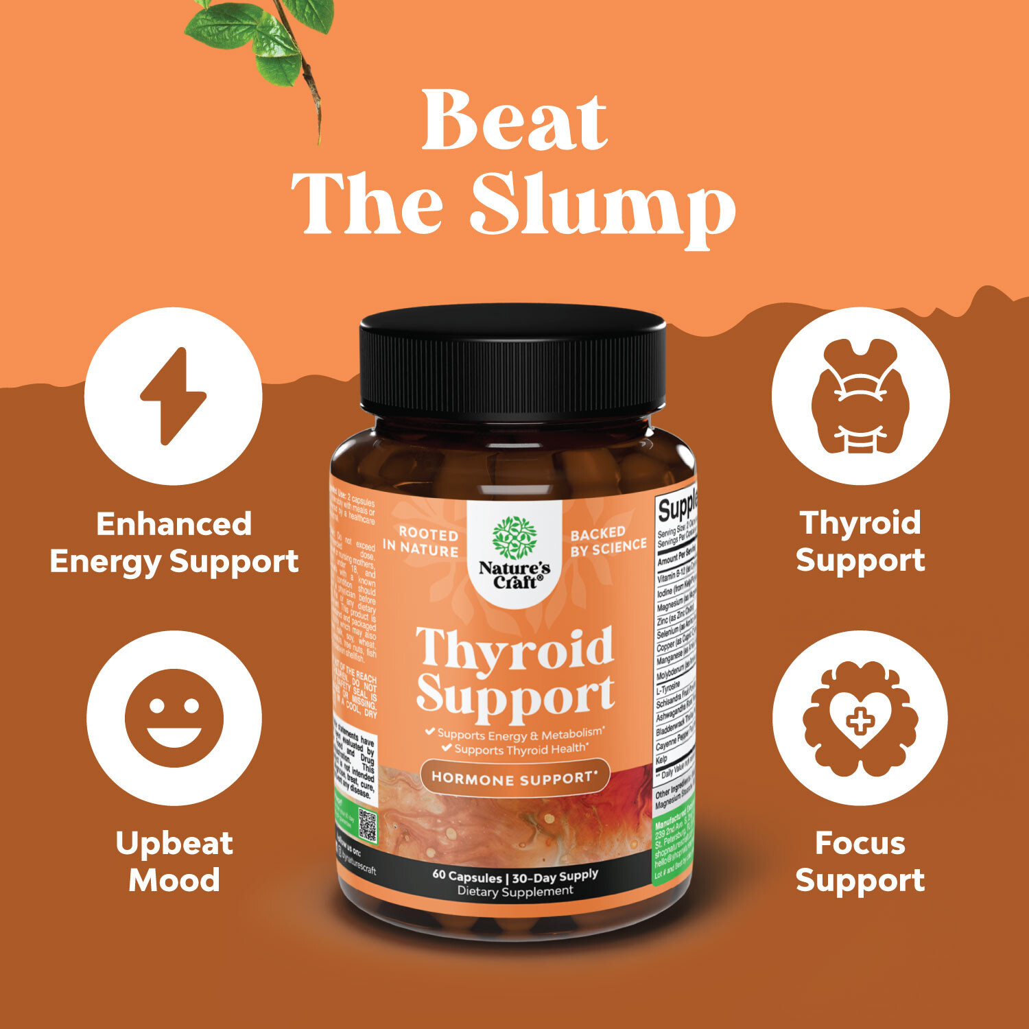 Herbal Thyroid Support Complex – Iodine with L Tyrosine Mood Enhancer Halal 60ct