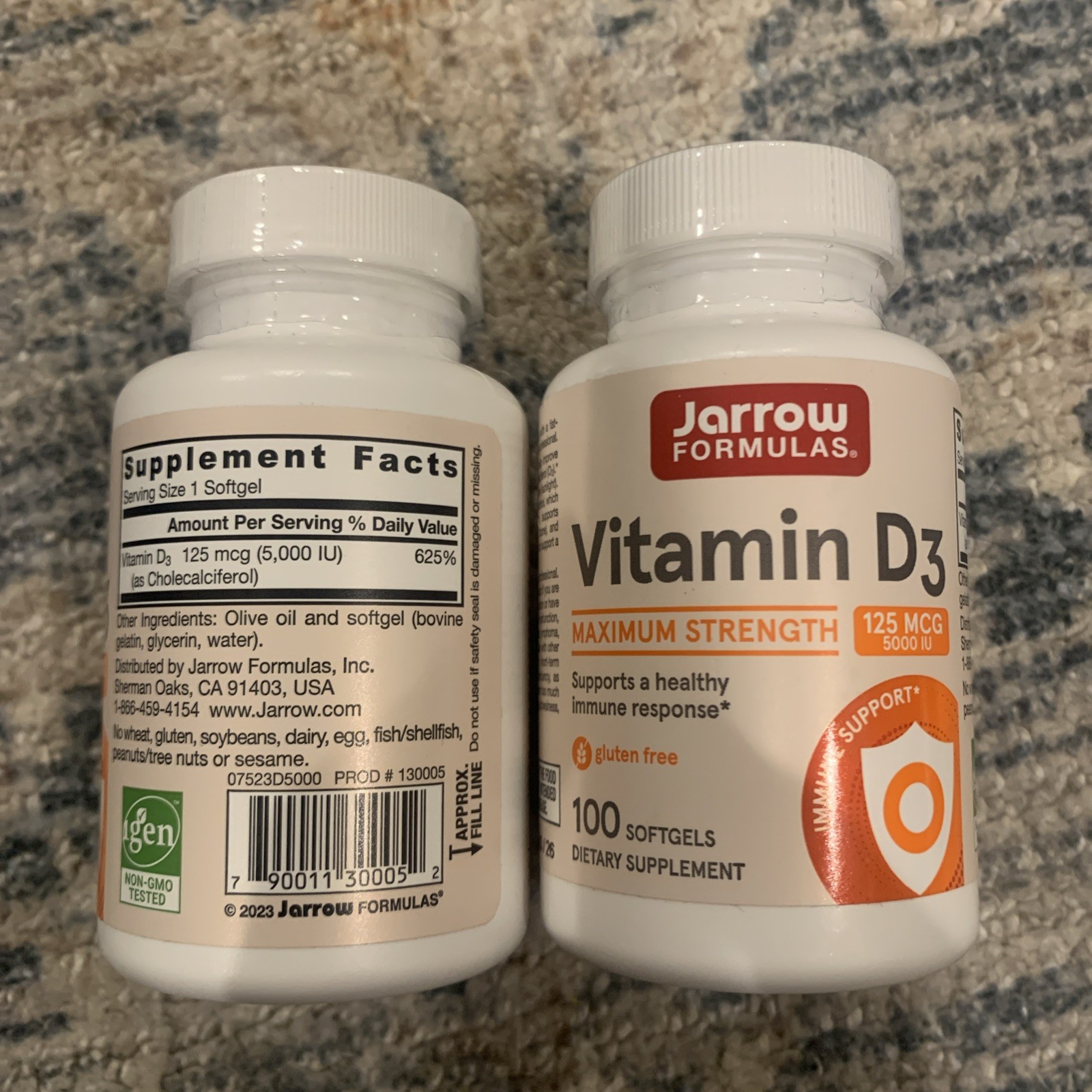 2x Jarrow Formulas Vitamin D3 Gluten Free 5000IU 200 Soft-gels BB:3/2026