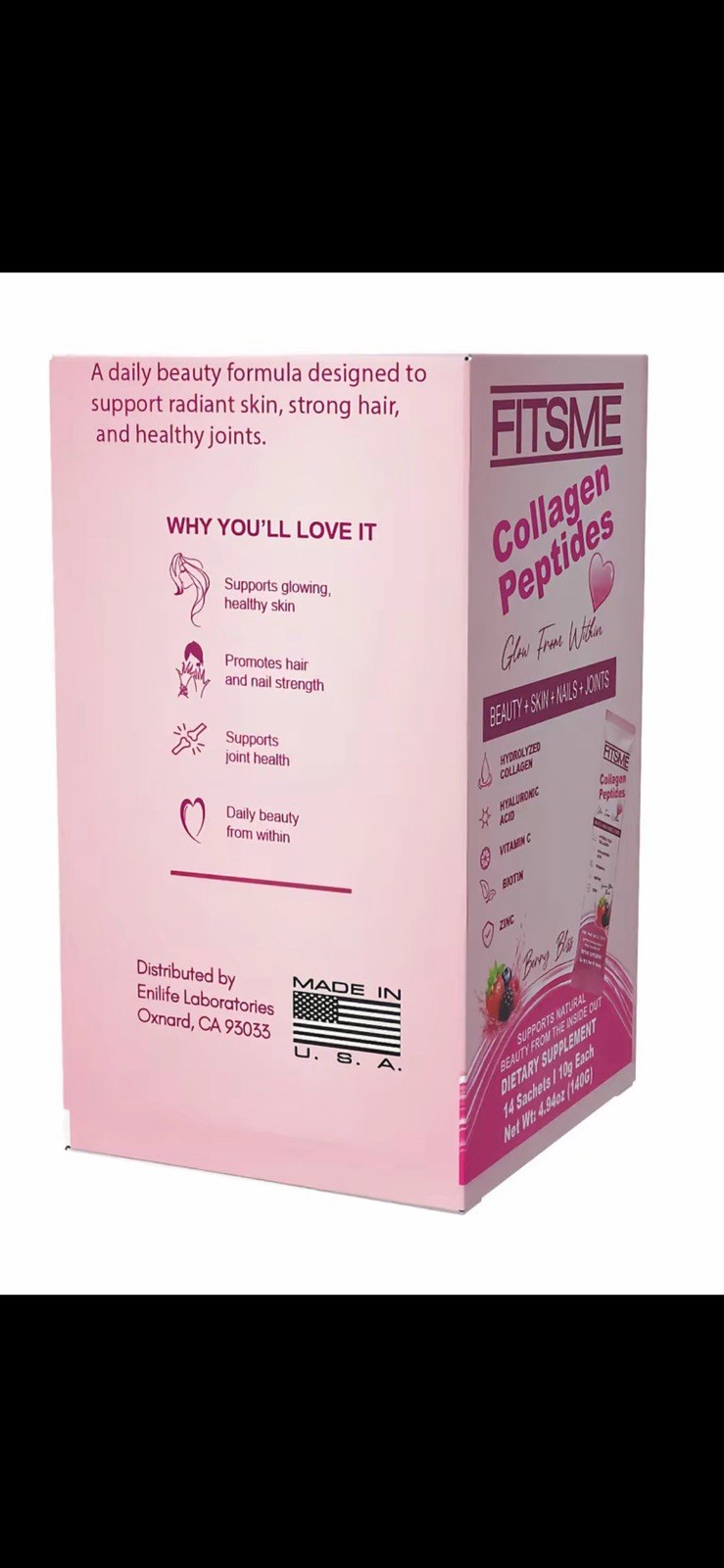 FITSME Collagen Peptides Powder Berry Bliss 14 Sachets 10g Gluten-Free Non-GMO