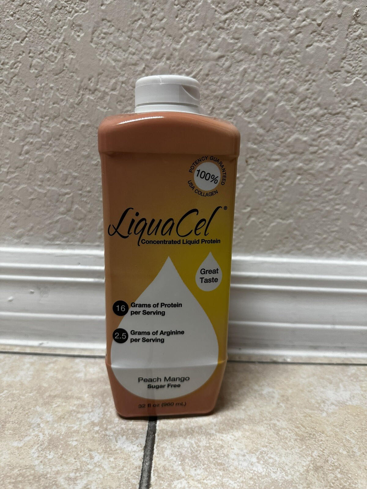 LiquaCel Oral Protein Supplement Peach Mango 32 oz Bottle