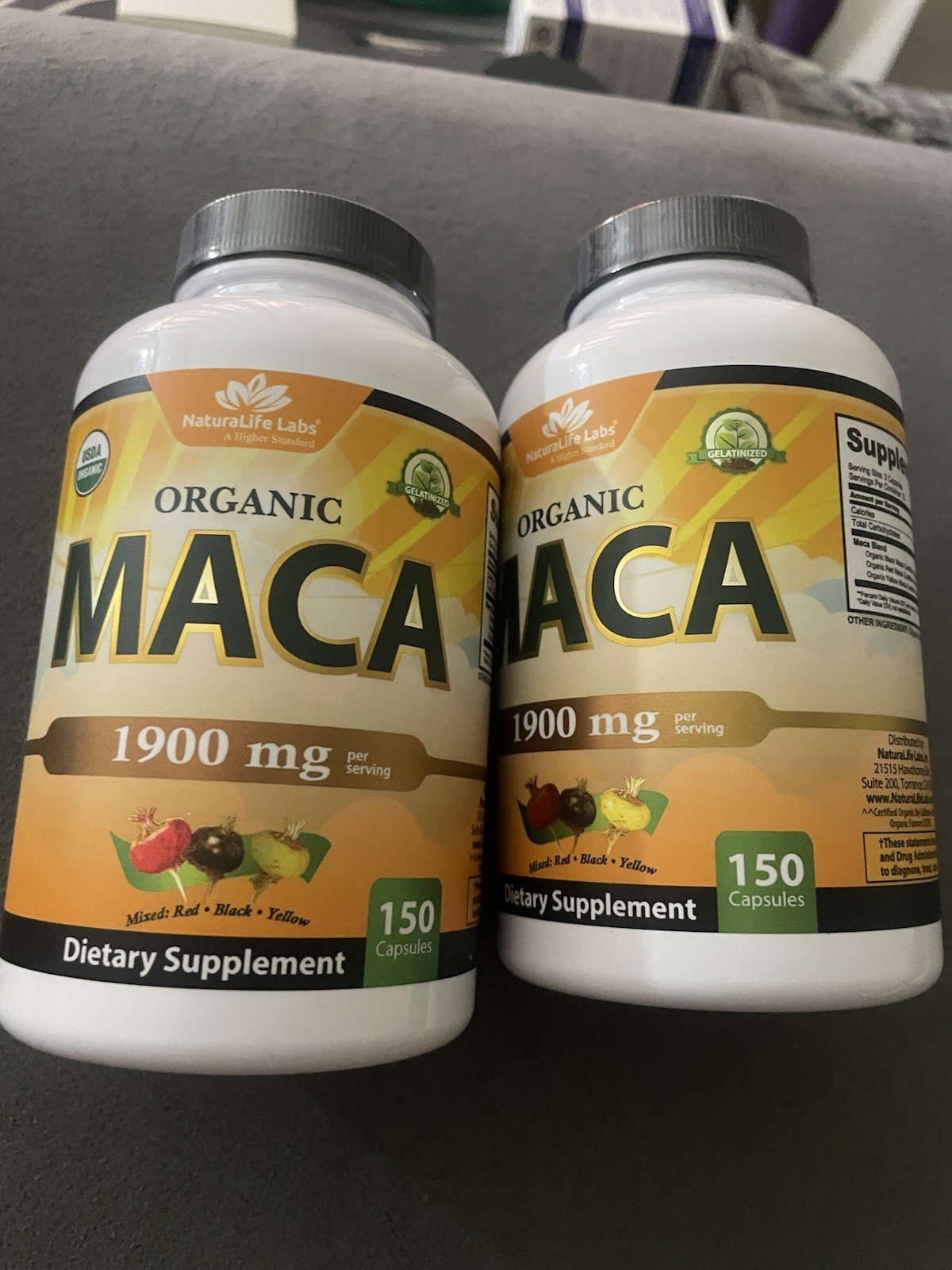 NaturaLife Labs Organic Maca 1900 mg 150 Capsules Vegan Gluten-Free Exp 03/2029