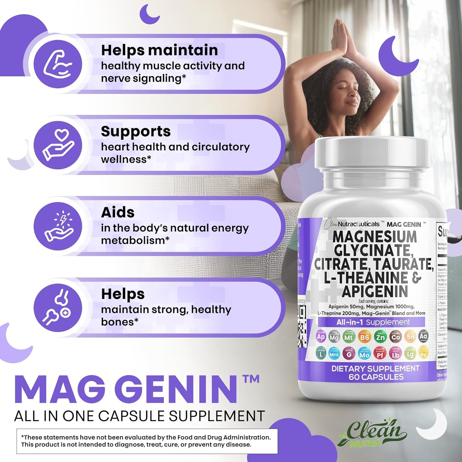 Magnesium Glycinate Complex 1000mg L-Theanine Sleep Support 60 Capsules