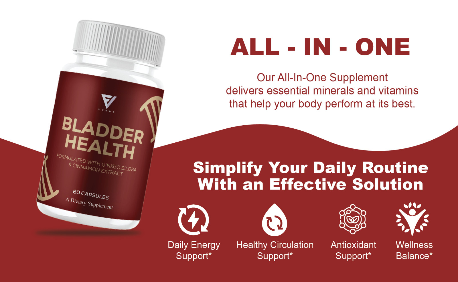 Bladder Health Support, BladderHealth Daily Supplement (60 Capsules)