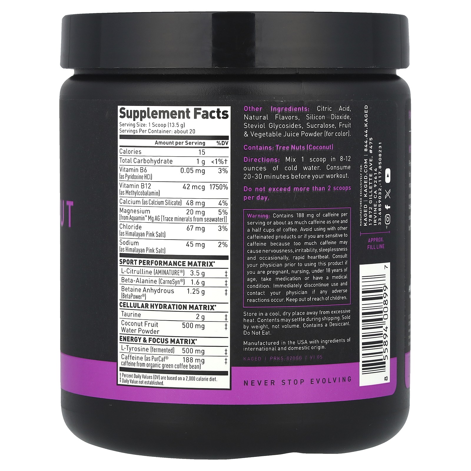 PRE-KAGED Sport, Pre-Workout, Glacier Grape, 9.31 oz (264 g)