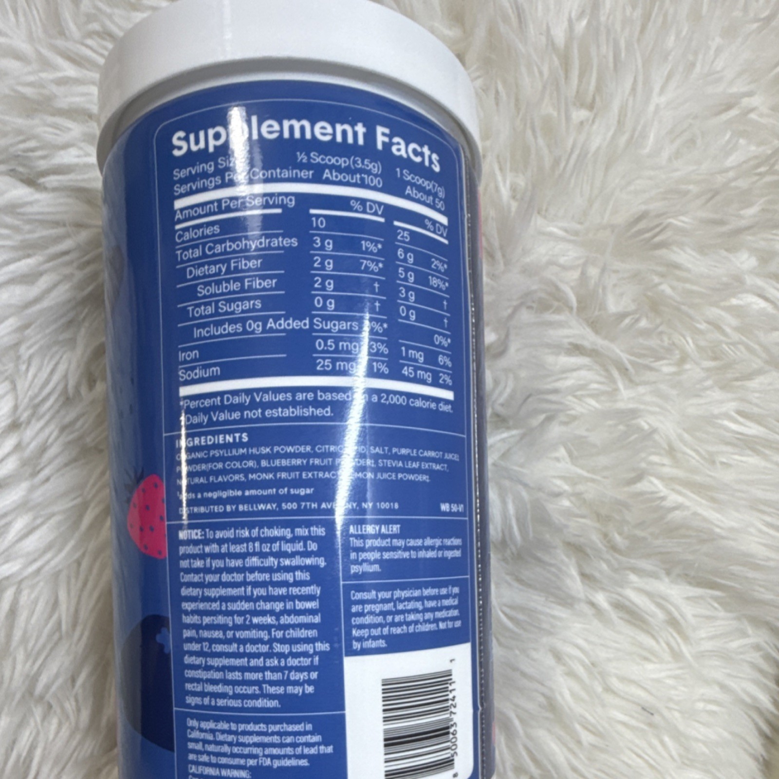 Bellway Super Fiber + Psyllium Powder Wild Berry 12.8oz Non-GMO Gluten-Free