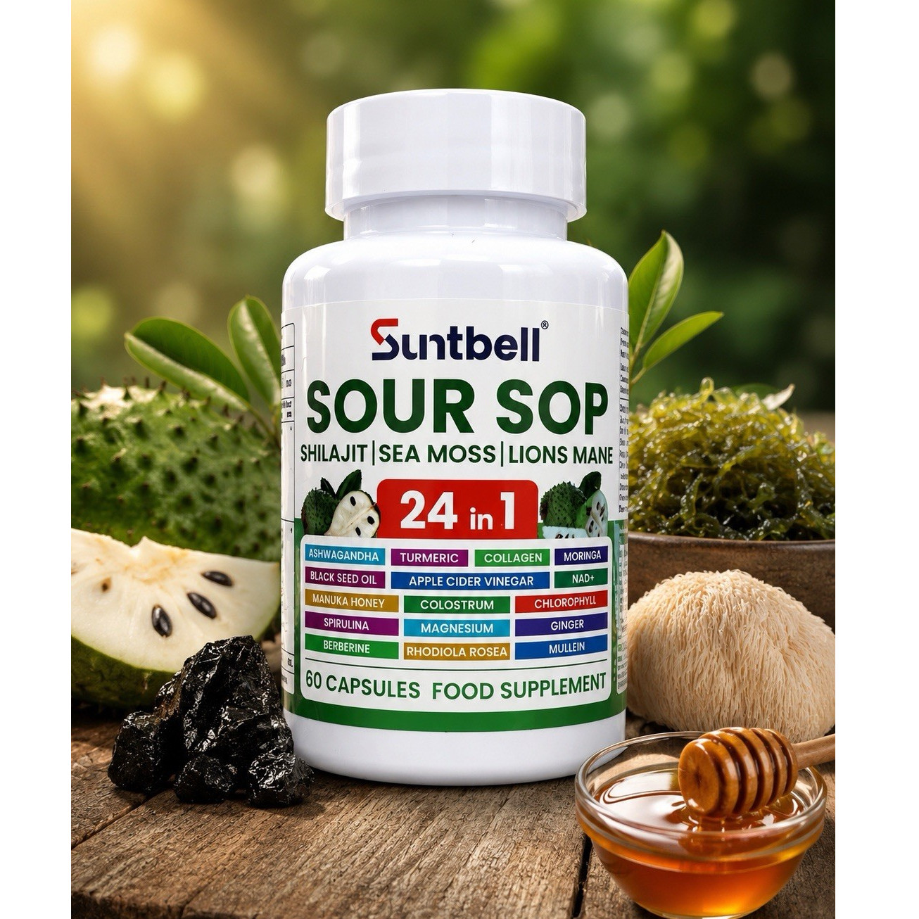 Suntbell Soursop 24-in-1 Food Supplement 60 Capsules Gen Wellness exp 1/4/2028