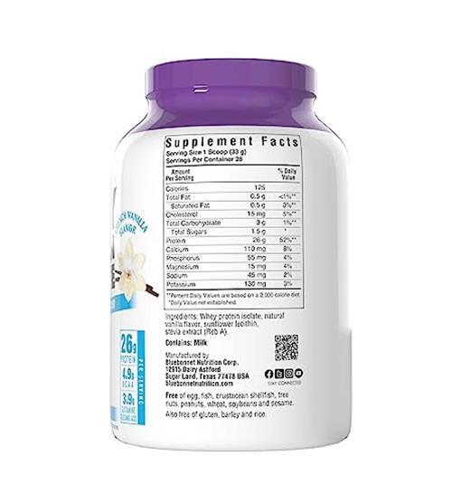 BlueBonnet Nutrition Whey Protein Isolate Assorted Flavor Names , Sizes