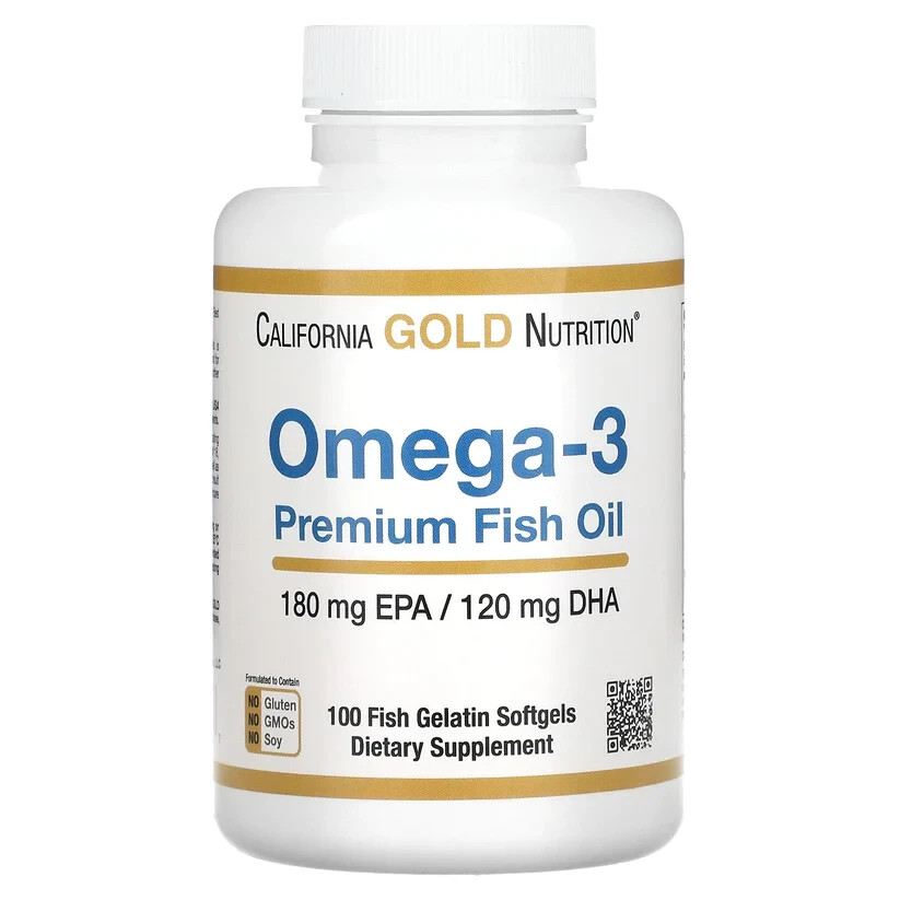 California Gold Nutrition Omega-3 Premium Fish Oil 180mg EPA 120mg DHA 100pc NEW