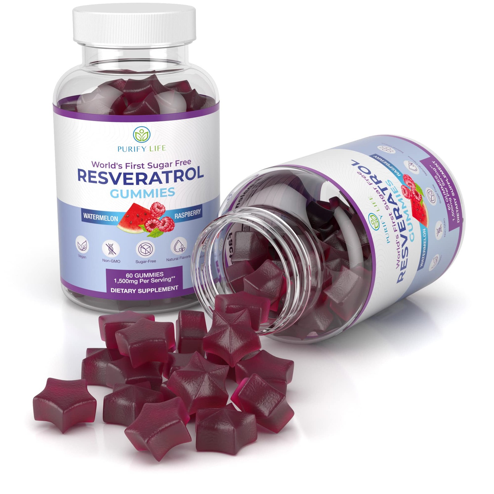 Sugar-Free Resveratrol Gummies – Potent Anti-Aging 60 Count (Pack of 1), Pink