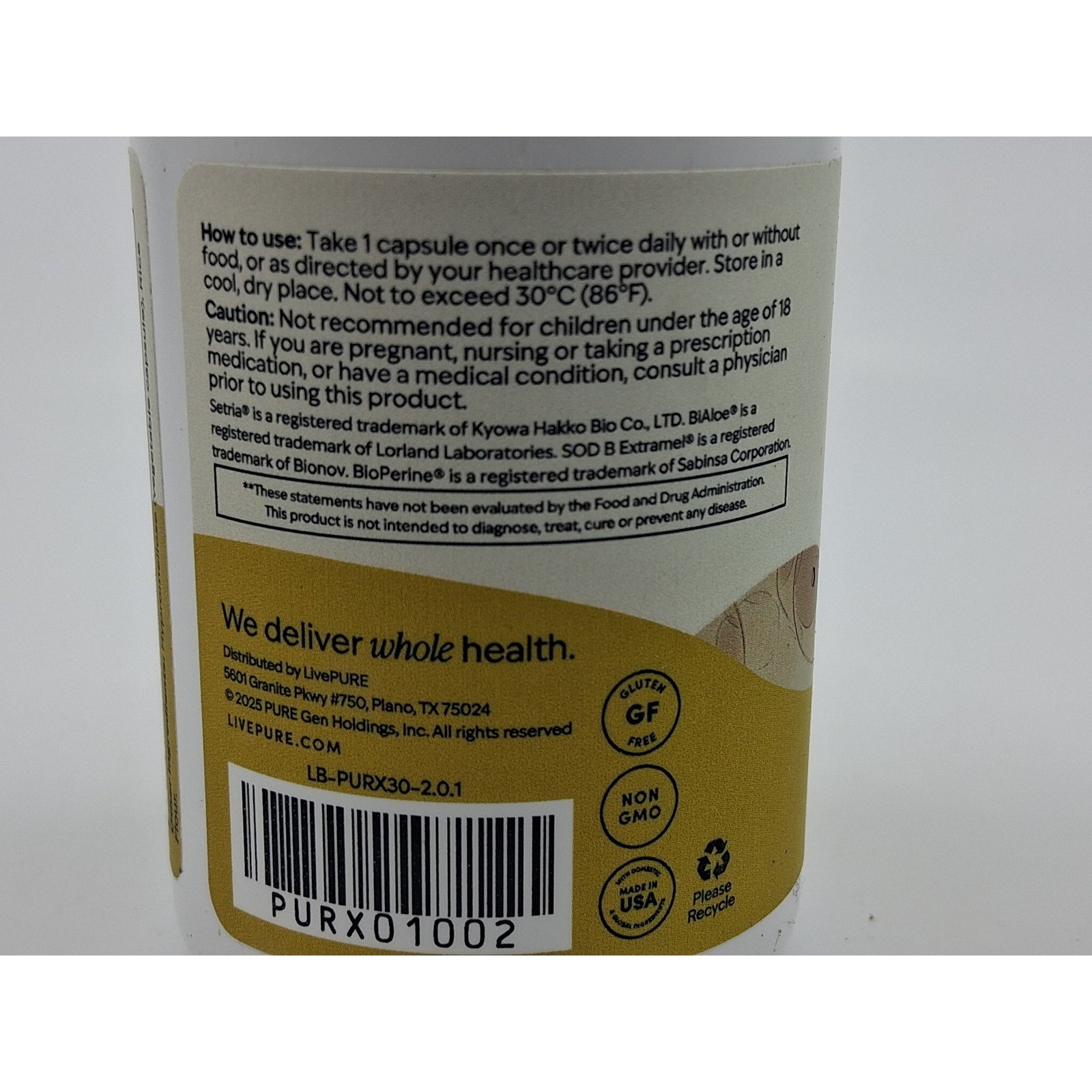 LivePURE Purxcel Advanced Cellular Support Formula 30 capsules EXP 1/2028 SEALED