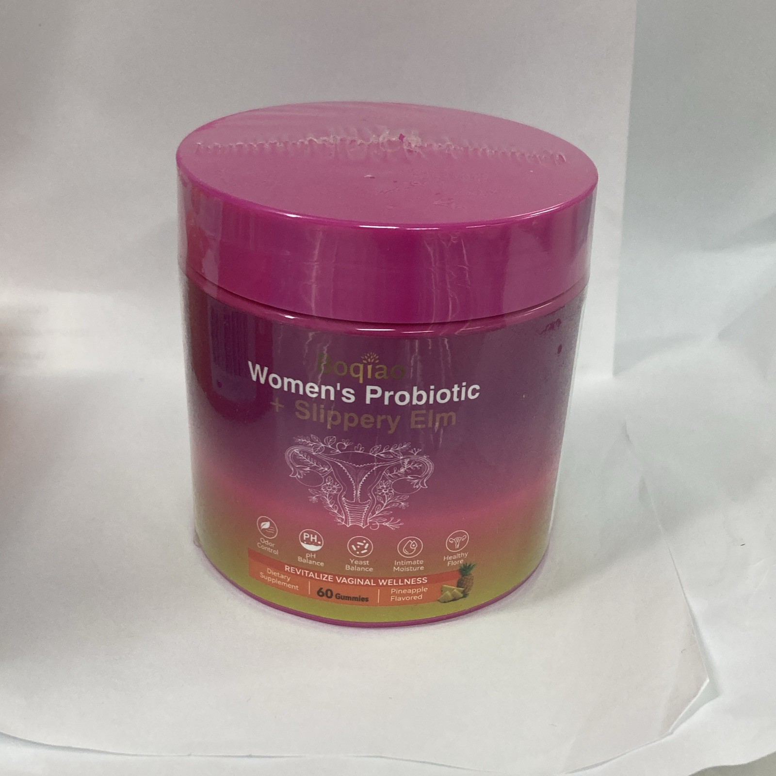 bqiao Women’s Probiotic + Slippery Elm Gummies, Pineapple Flavor, 60 Count