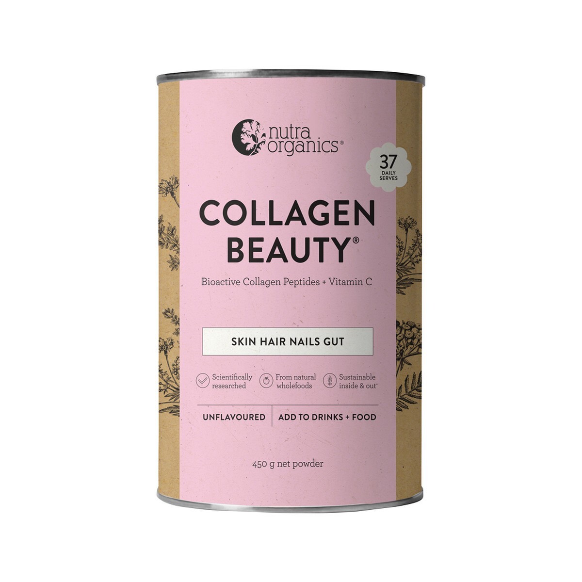 3 x Nutra Organics Collagen Beauty with Verisol + Vitamin C Unflavoured 450g