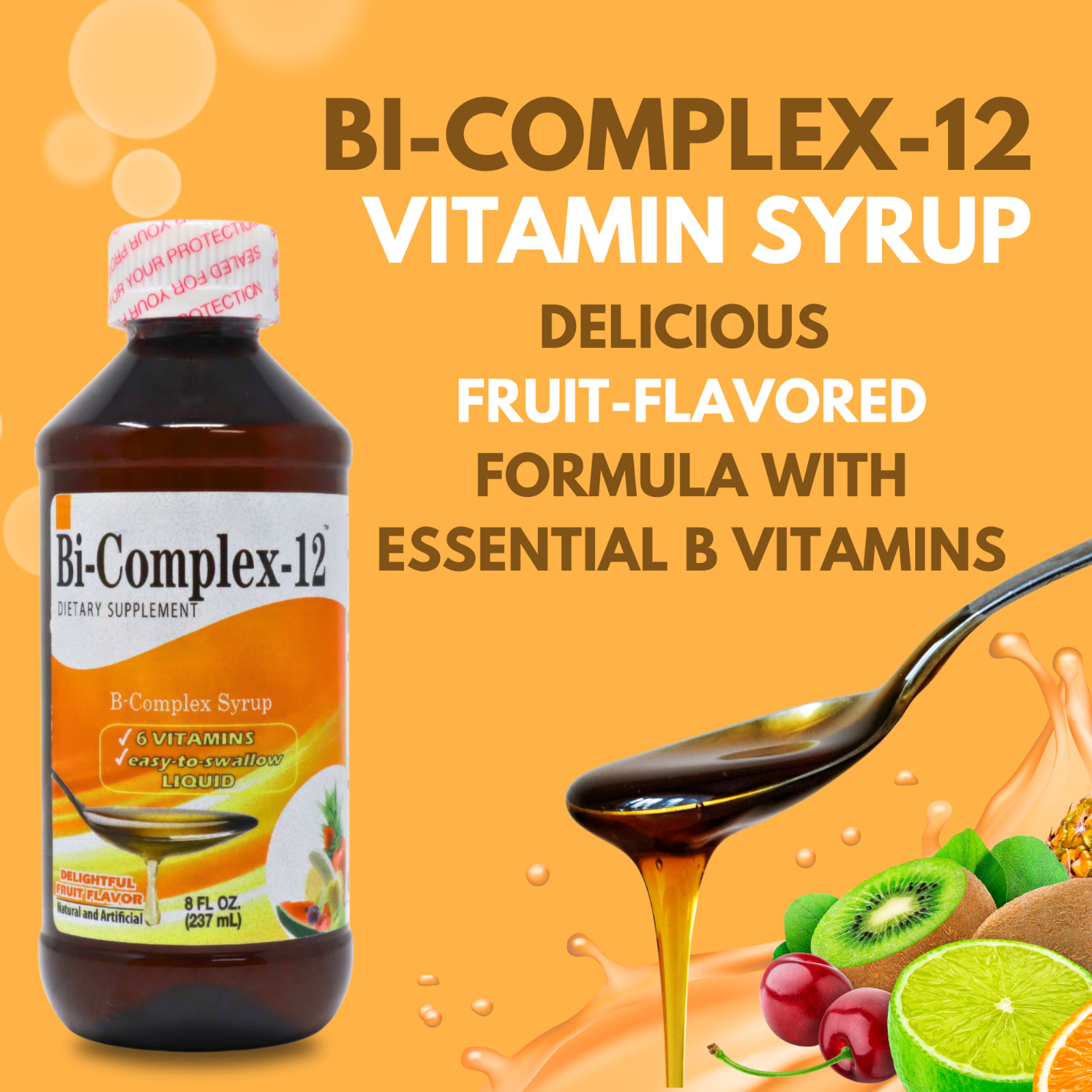 B Complex Syrup Dietary Supplement, Fruit Flavor – 8 fl oz (237ml)