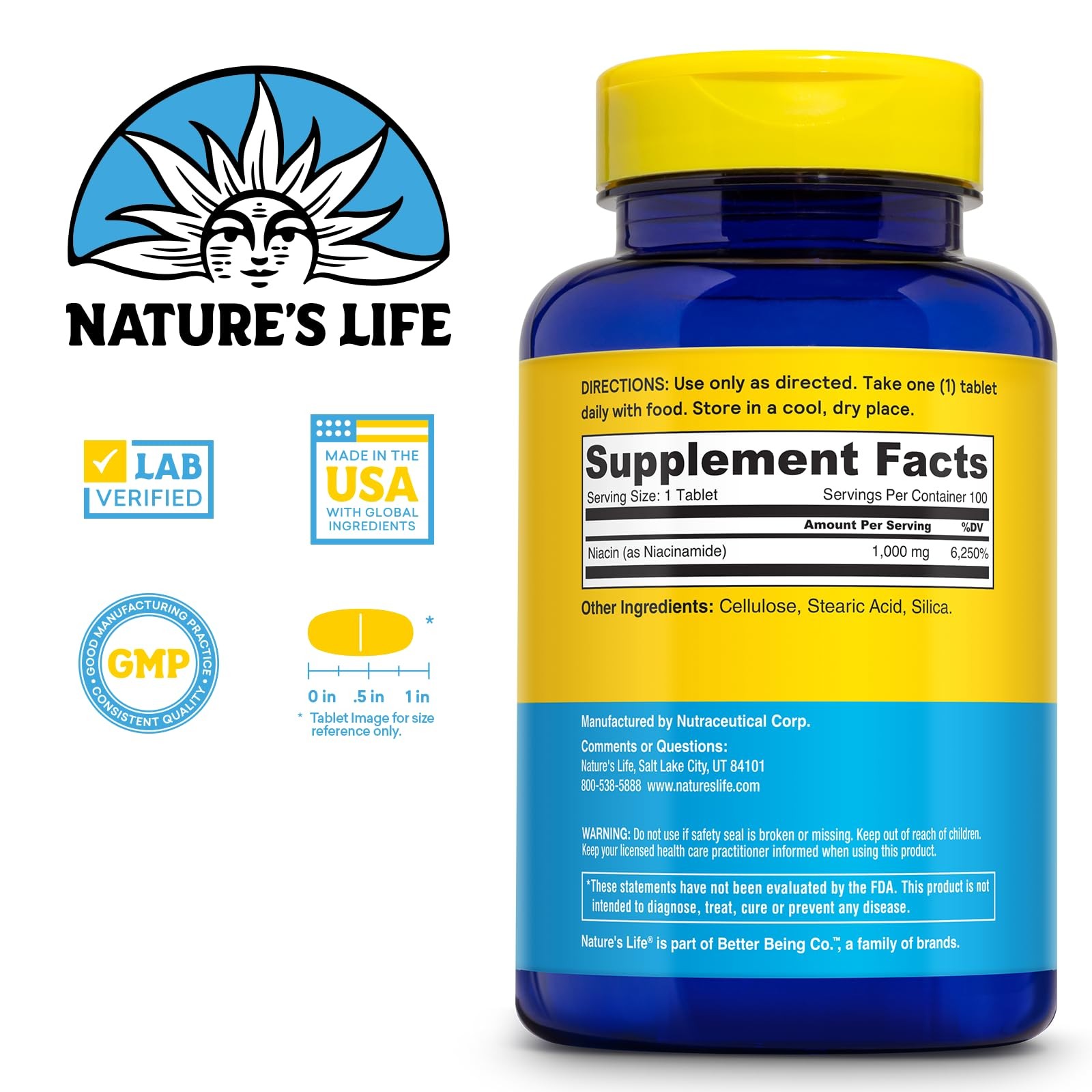 Nature’s Life Niacinamide, 1000 mg | Non Flushing Vitamin B3 Niacin Supplement |