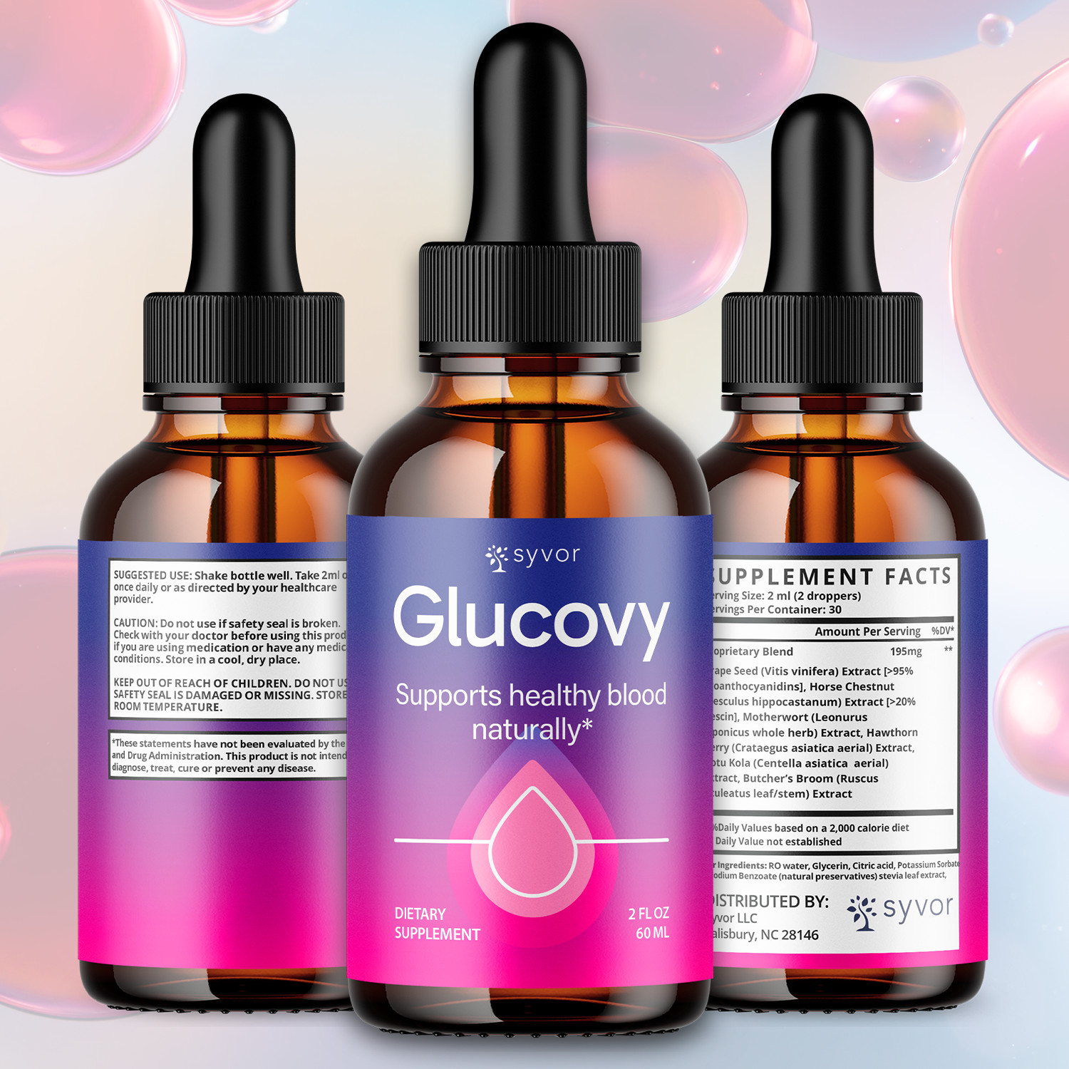 (3 Pack) Glucovy Blood Support Drops Advanced Vitamin Supplement 90 Servings