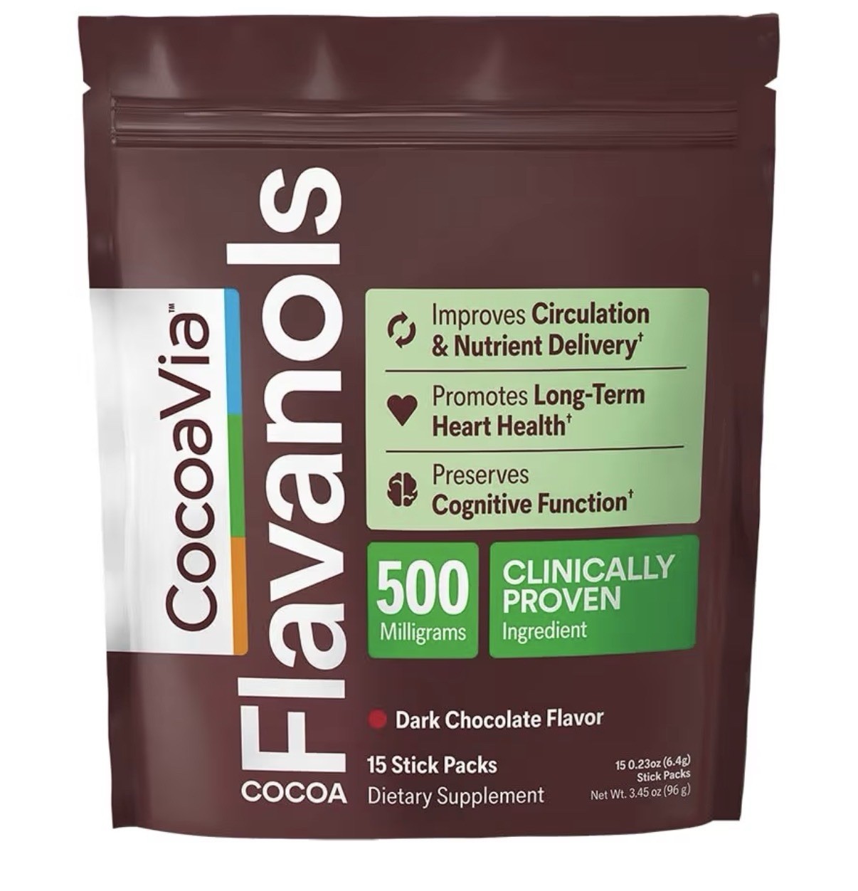 CocoaVia Cocoa Flavanols Powder Heart Circulation Cognitive Health 30 Sticks