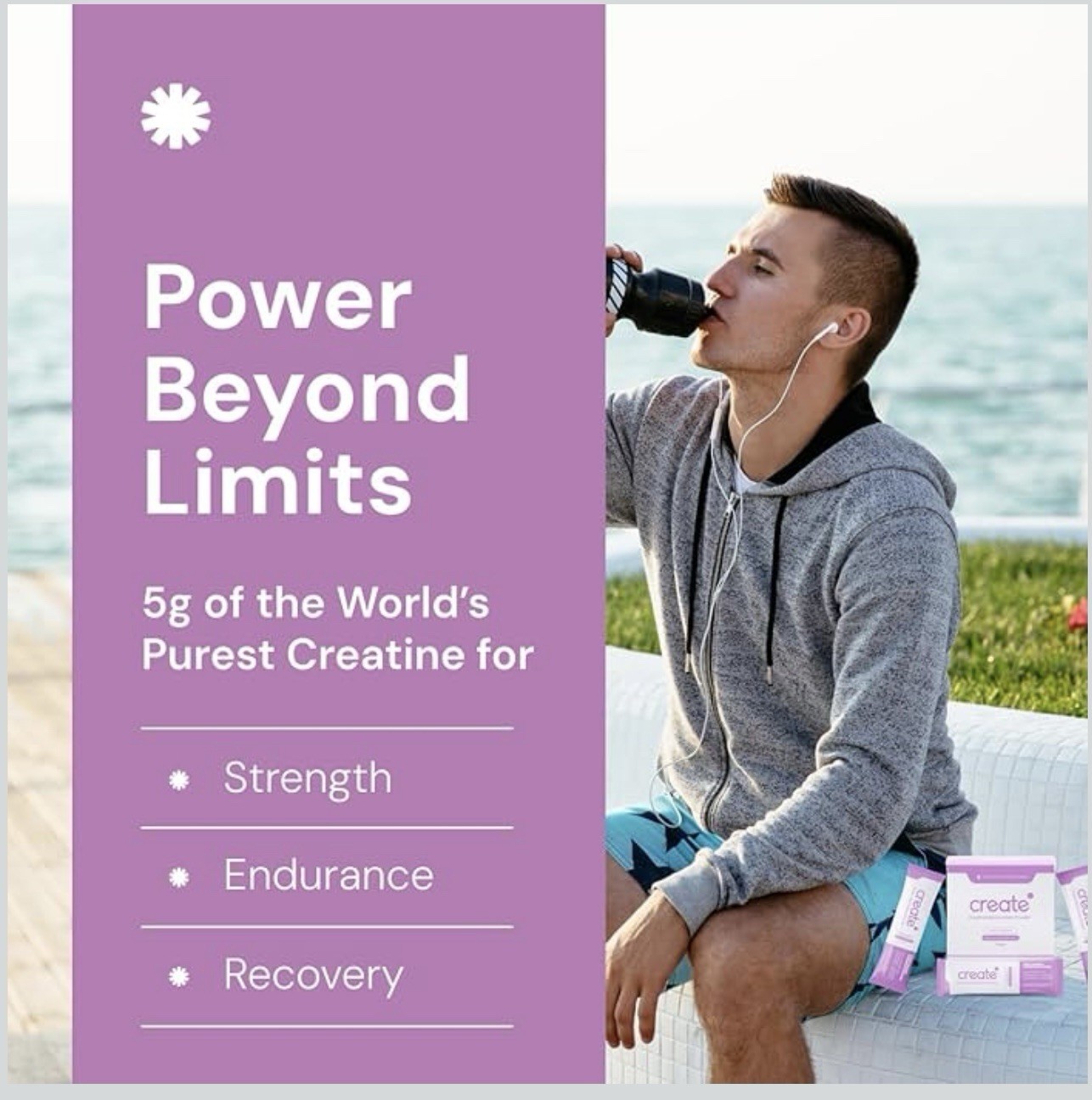 Create Creatine Monohydrate Powder Mixed Berry 5g Sugar-Free Vegan 30 Packs