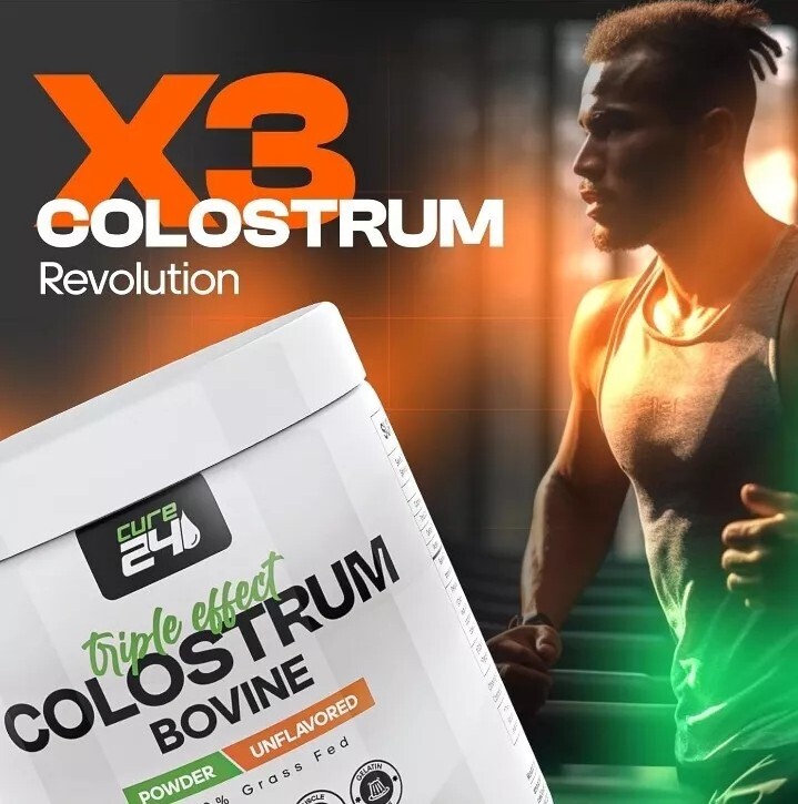 Cure 24 Bovine Colostrum X3 Supplement Powder Triple Effect Grass Fed High IgG