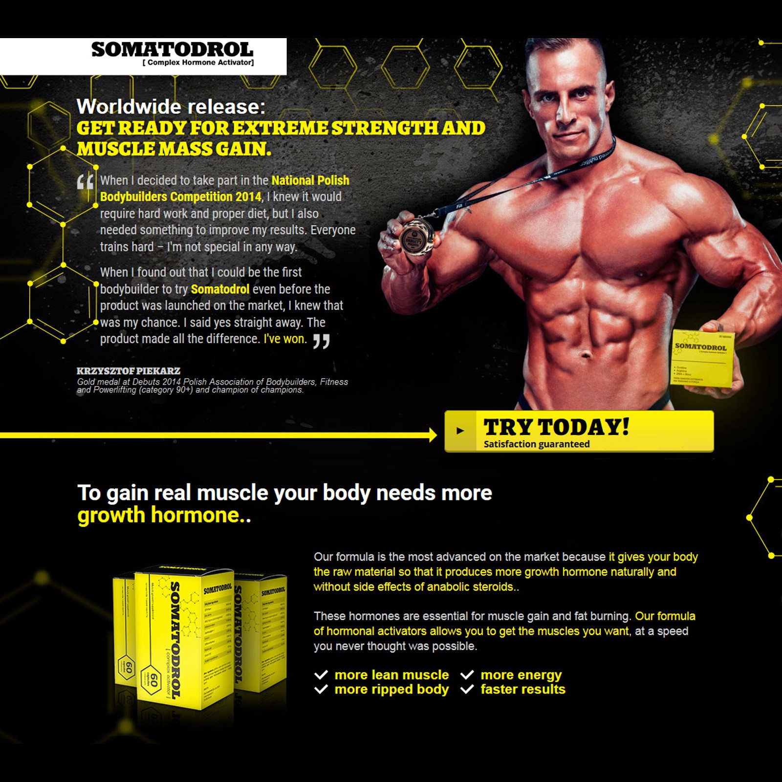 SOMATODROL – 60-180 Capsules -Natural Testo-Booster Muscle Regeneration Energy