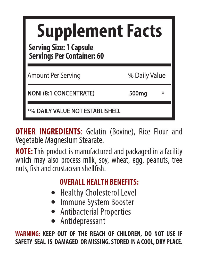 Noni Supplement – NONI EXTRACT – Tropical Fruit 1 Bottle 60 Capsules