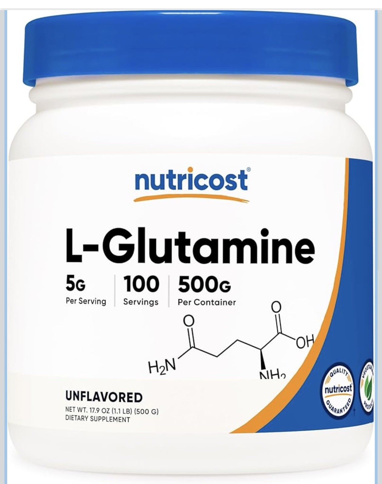 Nutricost Pure L-Glutamine Powder 500G – 100 Servings, Non-GMO & Expire 02/2029