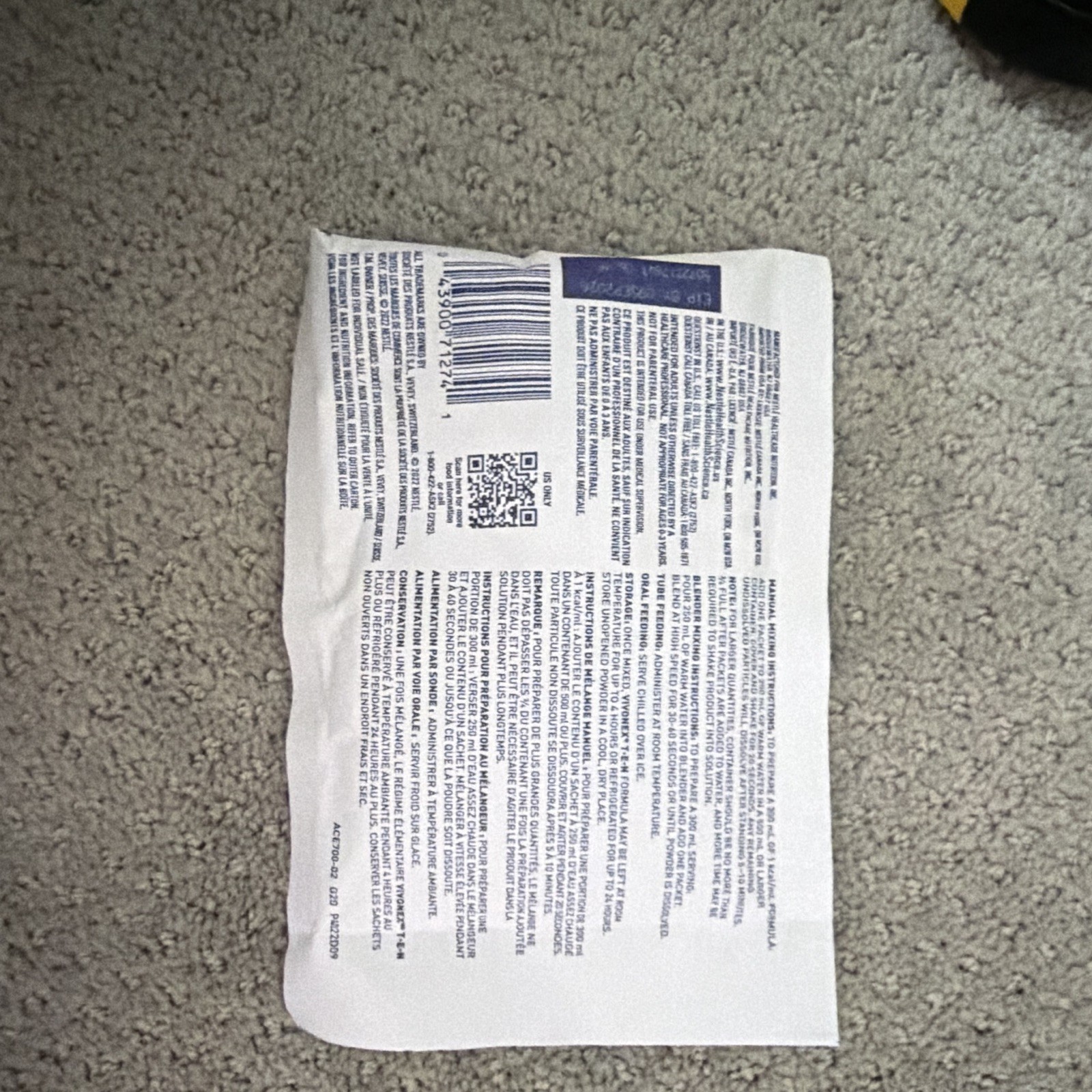 Nestlé VIVONEX T.E.N Unflavored Elemental Nutritional Supplement Powder Packets