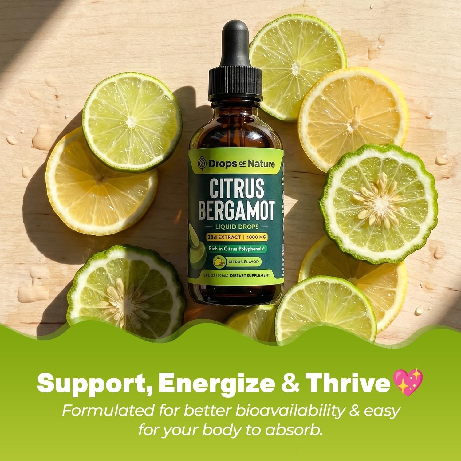 TWO Pack Citrus Bergamot Extract 20:1 Heart Health Antioxidant 2 fl oz each