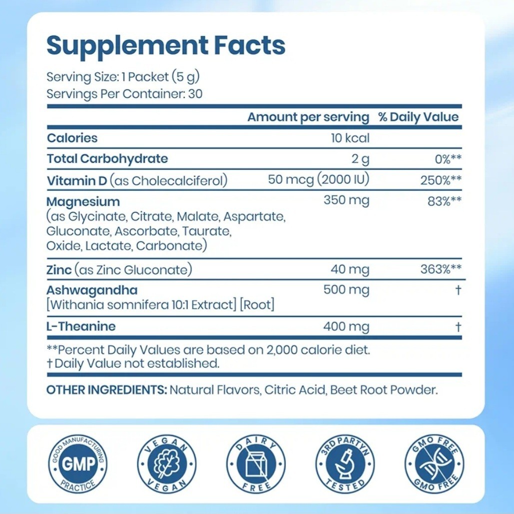 VEV Deep Calm Magnesium Complex Women Drink Powder Supplement Raspberry Lemonade