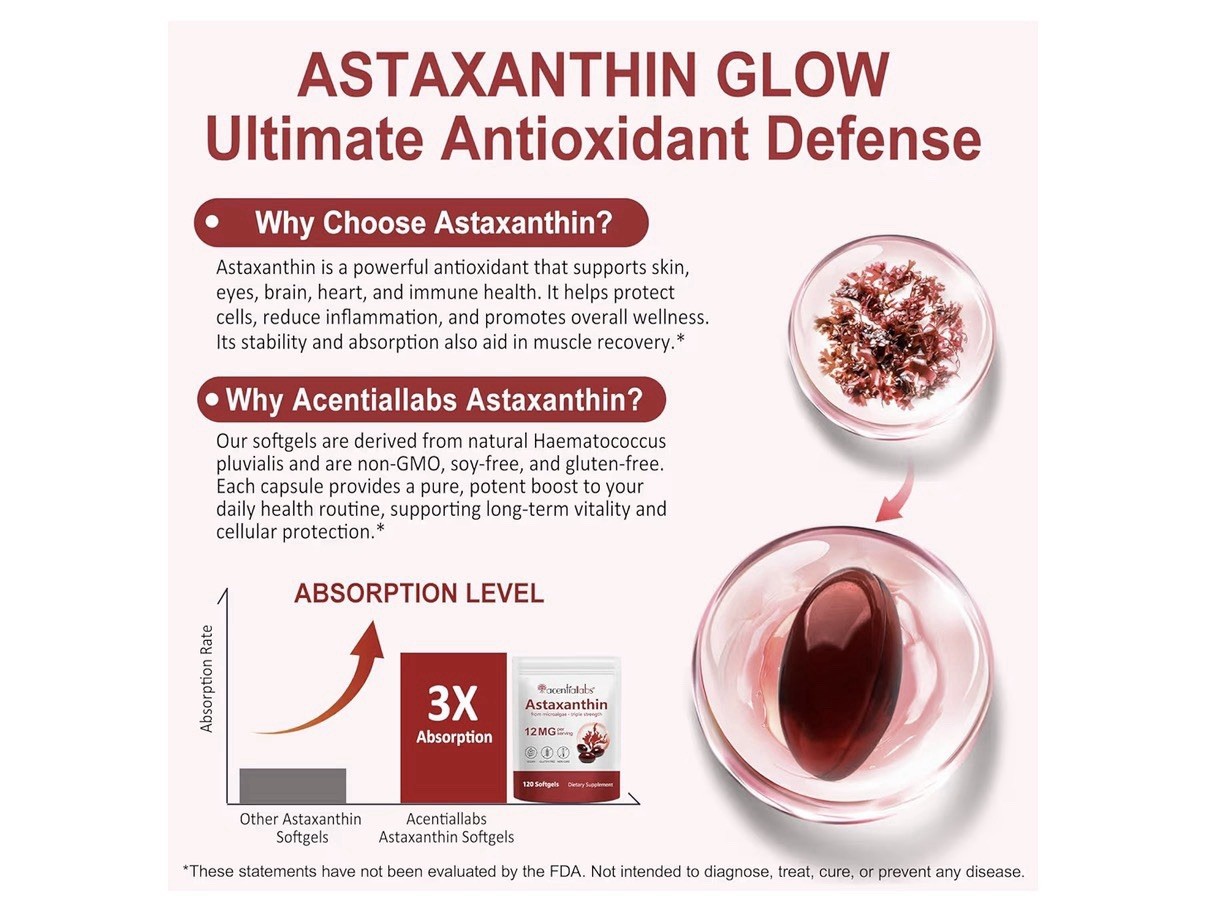 Acentialabs Astaxanthin Triple Strength 12mg Heart Skin Vision Joints 120Softgel