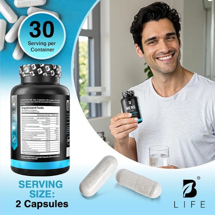 B Life Men’s Hair Growth Supplement Biotin & Collagen Hair Vitamins 60 Capsules