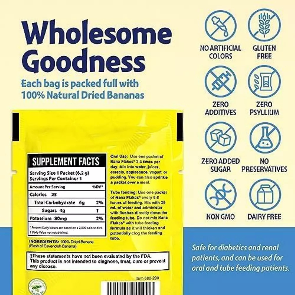 Prebiotic Nana Flakes+ with Inulin 100% Dried Bananas Dietary Supplement 0.32 Oz