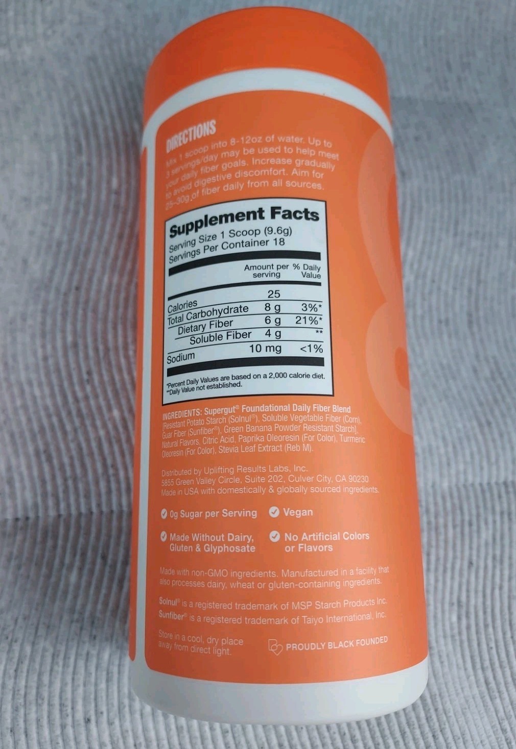 supergut Foundational Daily Fiber Prebiotic Powder Peach Mango 6.1oz Exp 09/2027