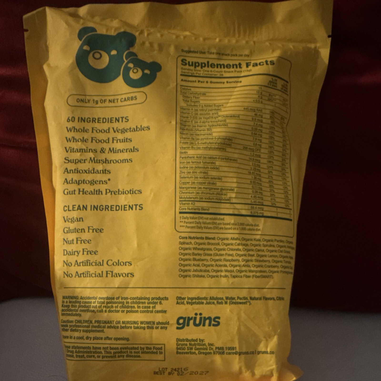 grüns Superfoods Greens Gummies Sugar-Free Vegan Gluten-Free Kids 168 Gummies