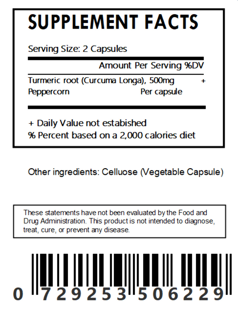 Organic Turmeric Root and Peppercorn Capsules – Bulk