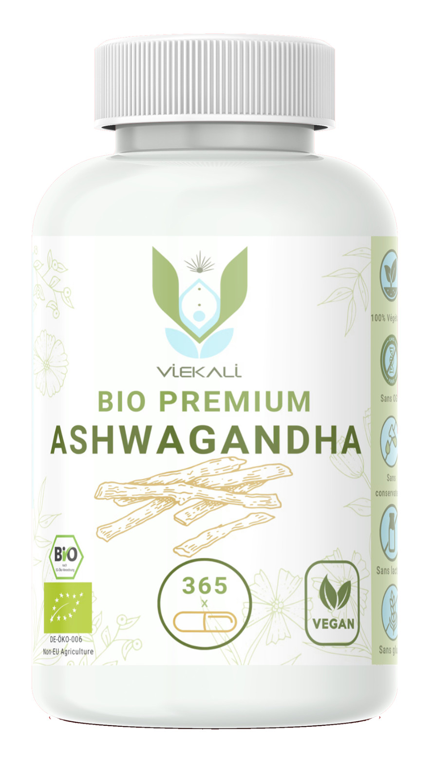 Original Organic Ashwagandha VEGAN – 365 capsules – Highly dosed with 1950 mg