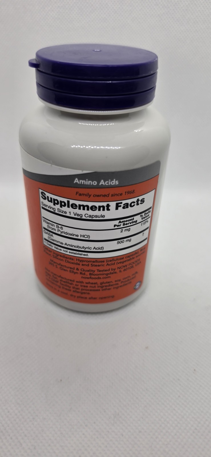 NOW GABA 500mg Neurotransmitter Support w/ Vitamin B-6 100 Veg Capsules