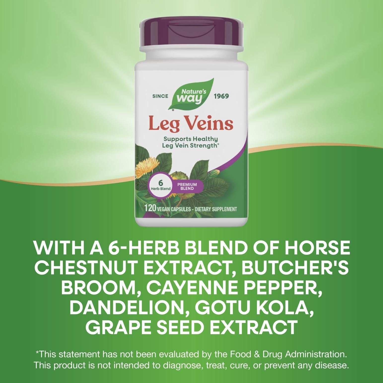 Nature’s Way Premium Blend Leg Veins; 120 Count (Pack of 1), No Color