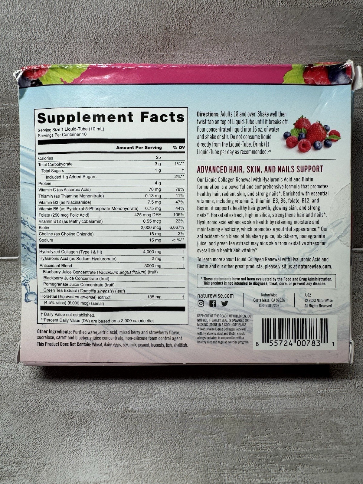 Naturewise Liquid Collagen Mixed Berry 10 Tubes Exp 05/2027