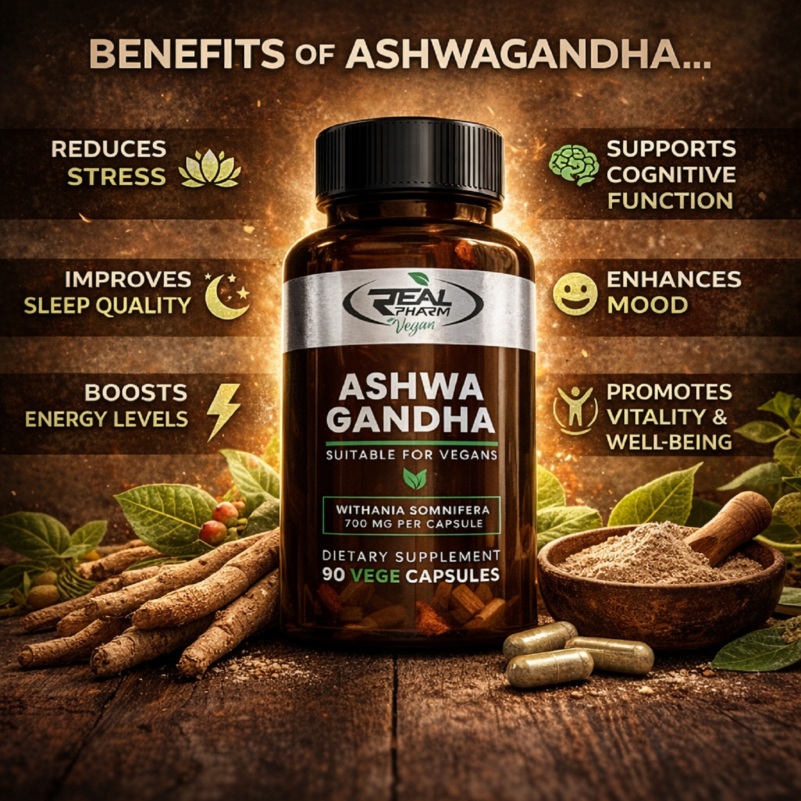 ASHWAGANDHA – 90-180 Vege Capsules – 700mg -Energy Hormone Balance Stress Relief