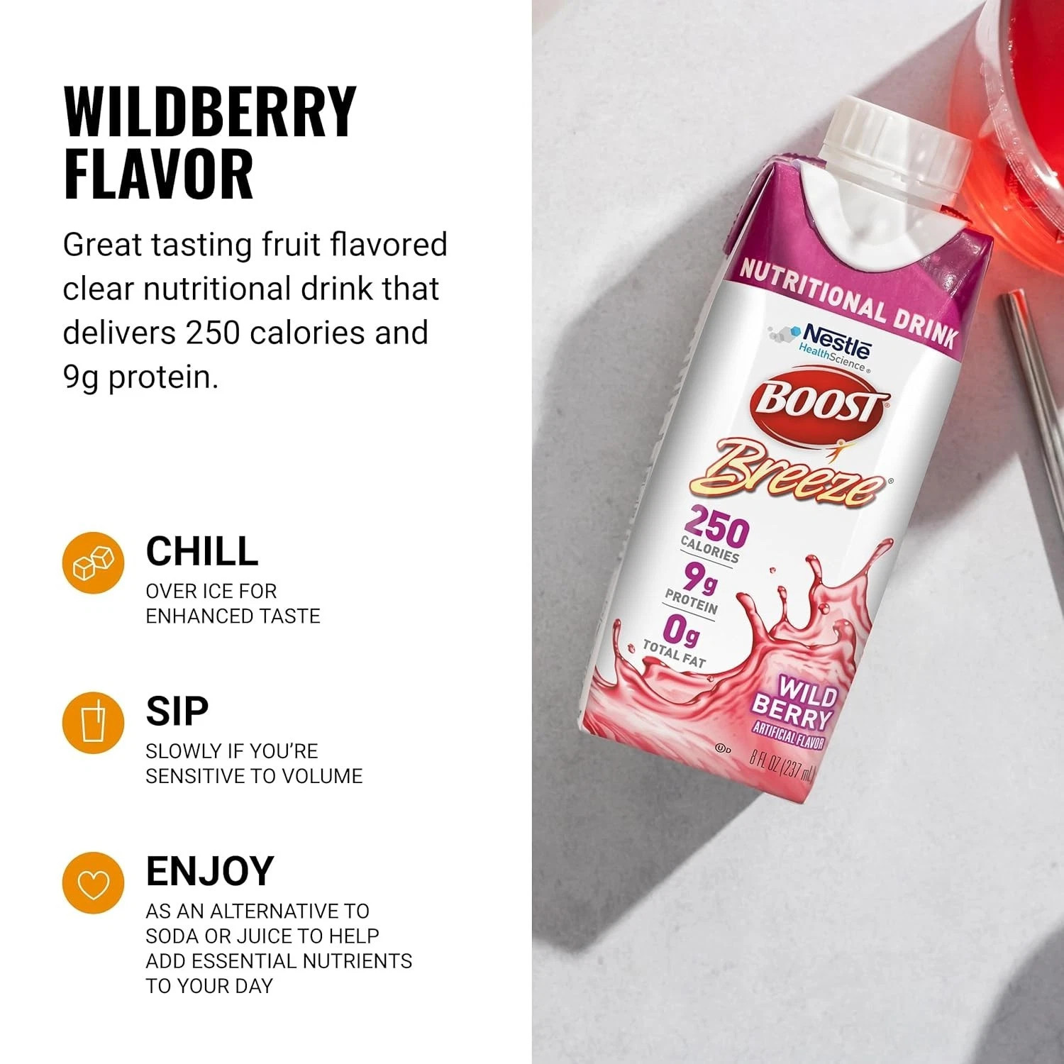 Boost Breeze Wild Berry Nutritional Drink 8 oz Cartons – 24 Count Case